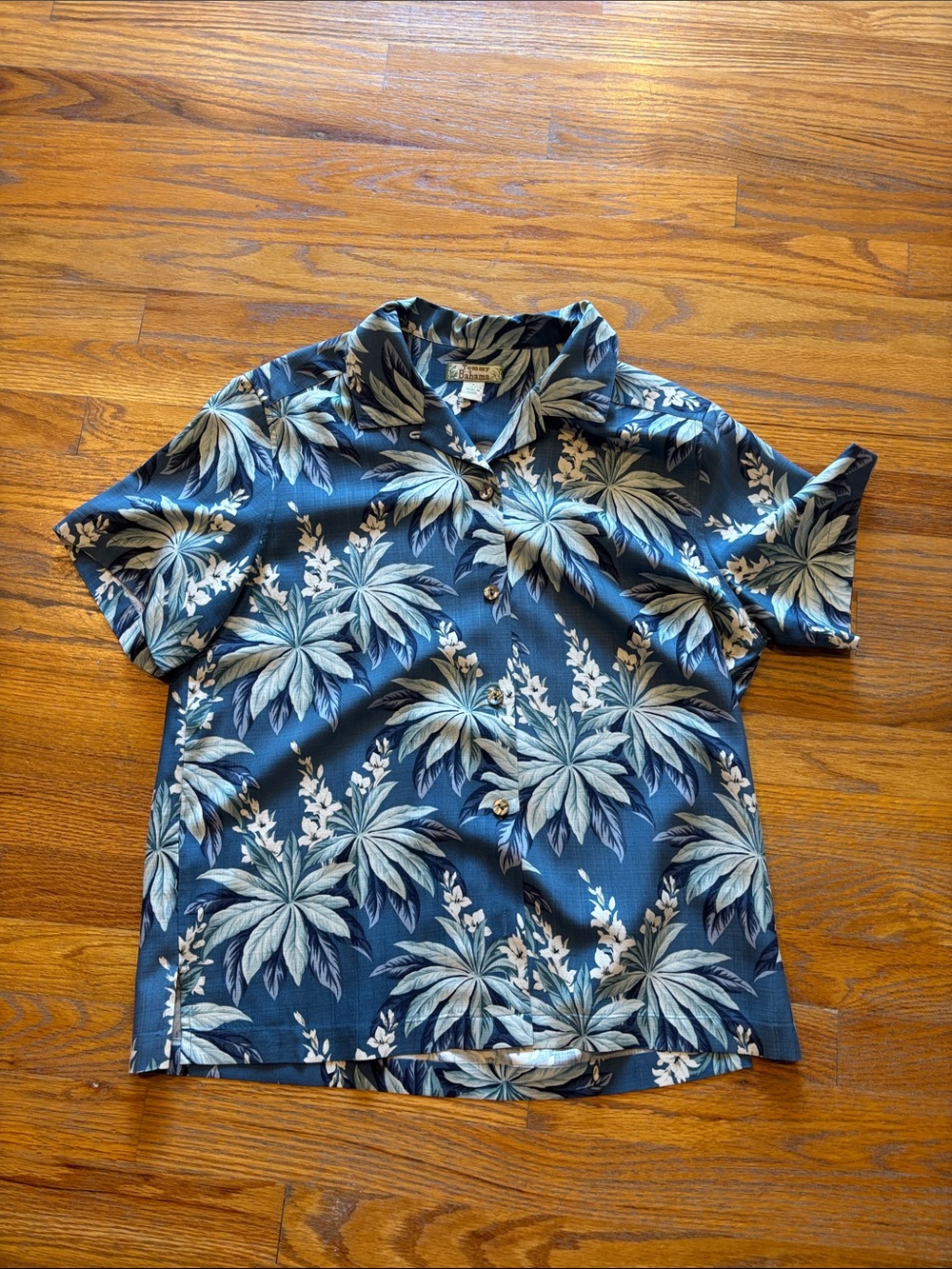 Vintage Silk Tommy Bahama- Blue Tropical Print Short-Sleeve Shirt